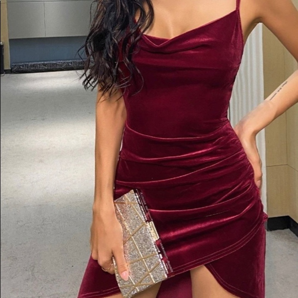 🎉HP🎉 Sexy Velvet Asymmetric Cami Party Dress - Picture 2 of 6